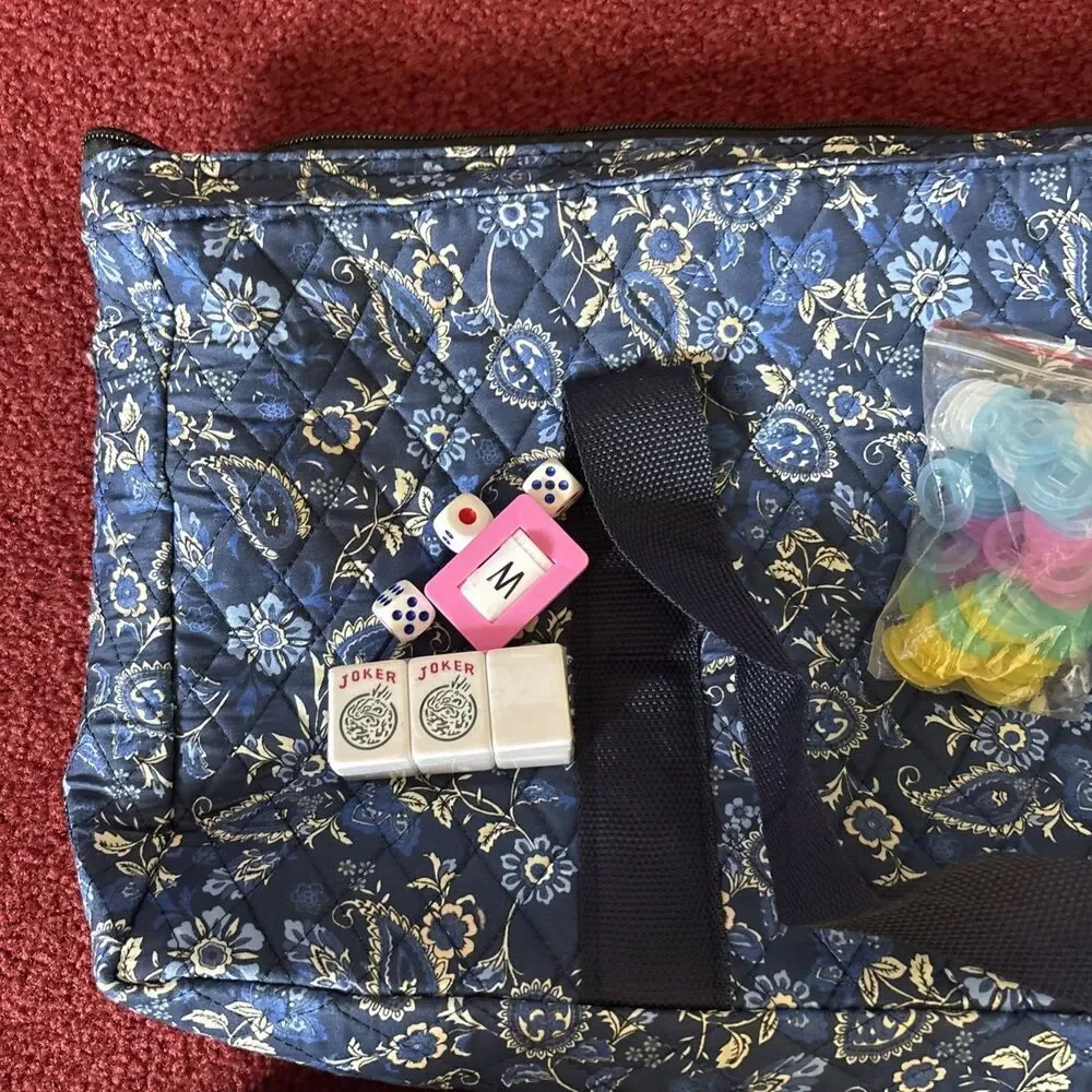 American Mahjong Set with Blue Carrying Bag, 166 White Tiles, 4 All-in-One Ra...